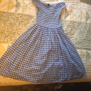 J. CREW blue and white plaid dress at knee-length.
